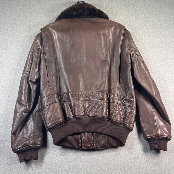 Abercrombie Fitch Flight Bomber Jacket M Brown Leather True Vintage Fur Collar - Picture 7 of 8